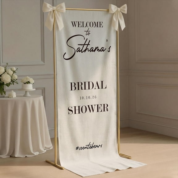 ViciArt Personalized White Fabric Bridal Shower Welcome Banner