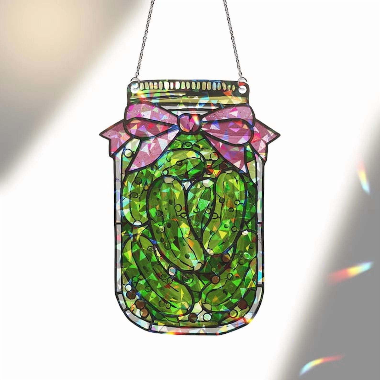 ViciArt Pickle Jar Suncatcher – 4" Holographic Acrylic Kitchen Window Hanging, Cute Pantry Decor
