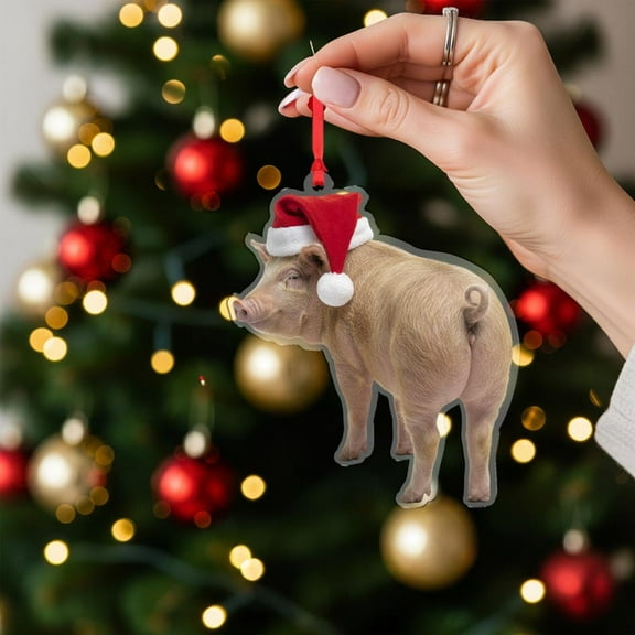 ViciArt Pig Christmas Ornament, Acrylic Hanging Decoration, Santa Hat, 3mm, Holiday Tree Decor