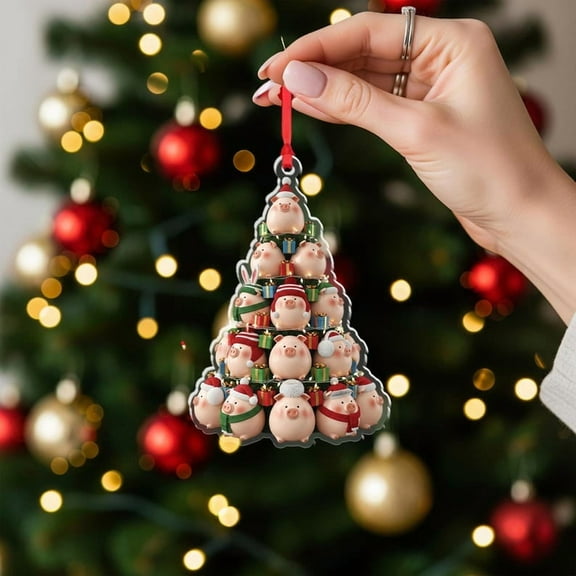 ViciArt Pig Christmas Tree Ornament – 2D Farm Animal Holiday Decor, Acrylic or Fiber Wood, Festive Gift