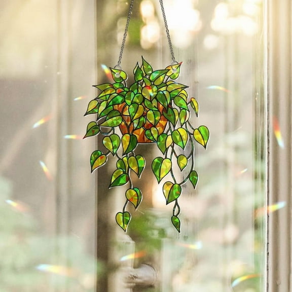 ViciArt Pothos Plant Suncatcher – Holographic Acrylic Hanging Plant Decor, Gift for Plant Lovers