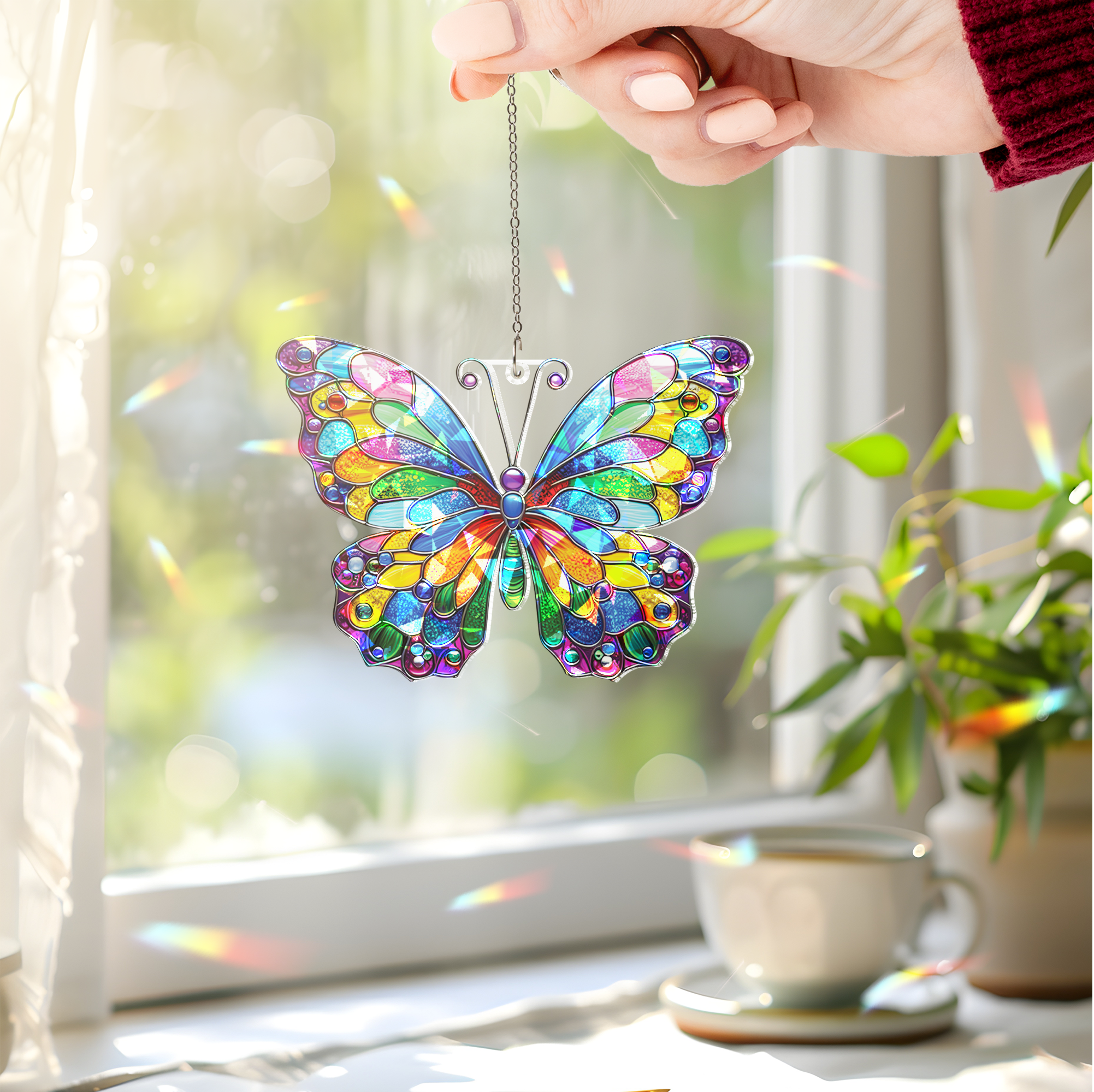 ViciArt Rainbow Butterfly Acrylic Hologram Window Hanging – 8" Window Decor