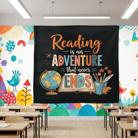 ViciArt Reading is an Adventure Tapestry – 51"x60" Polyester Classroom Wall Hanging, Teacher Library Reading Corner Decor