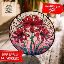 ViciArt Red Spider Lily Glass Suncatcher – Stained Glass Window Hanging, Flower Lover Gift, Mother's Day 2025
