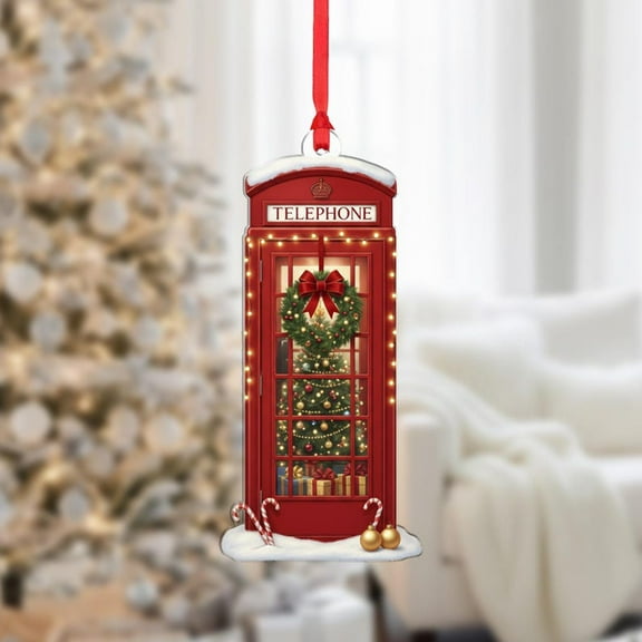 ViciArt Red Telephone Booth Ornament – London Christmas Tree Decor, Holiday Decor