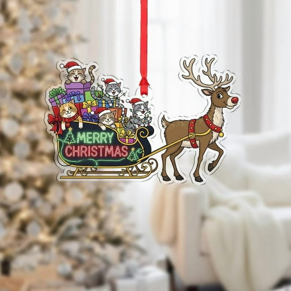 ViciArt Reindeer Sleigh with Cats Ornament, Holiday Decoration, Merry Christmas Design