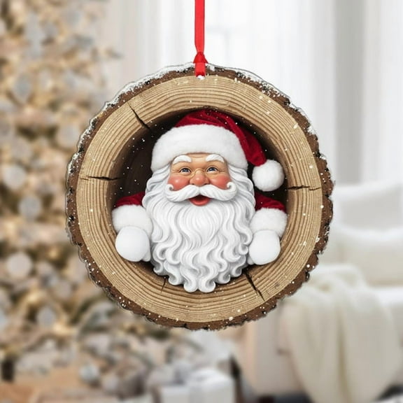 ViciArt Rustic Santa Claus Ornament, Wood Slice Holiday Decor, Christmas Tree Decor