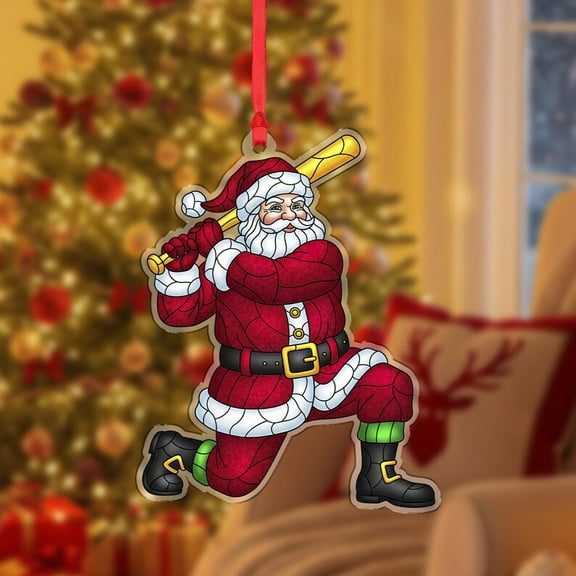 ViciArt Santa Baseball Christmas Ornament – Sports Themed Holiday Tree Hanging Decoration
