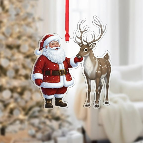 ViciArt Santa and Reindeer Christmas Ornament – Festive Holiday Tree Hanging Decor