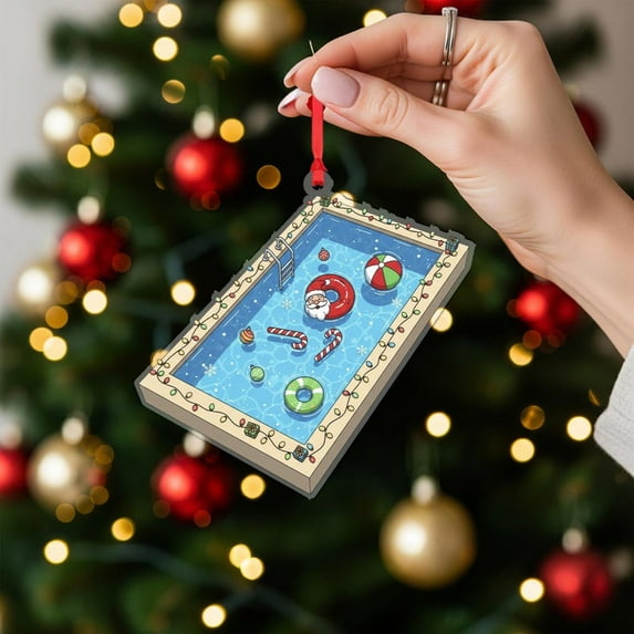 ViciArt Santa in Pool Ornament, Christmas Tree Decoration, Acrylic or Wood, 3mm, Candy Cane Floats, Holiday Fun