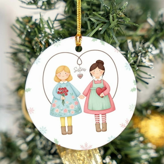 ViciArt Sisters Holding Hands Ceramic Ornament, Cute Holiday Gift for Sister, Christmas Tree Keepsake