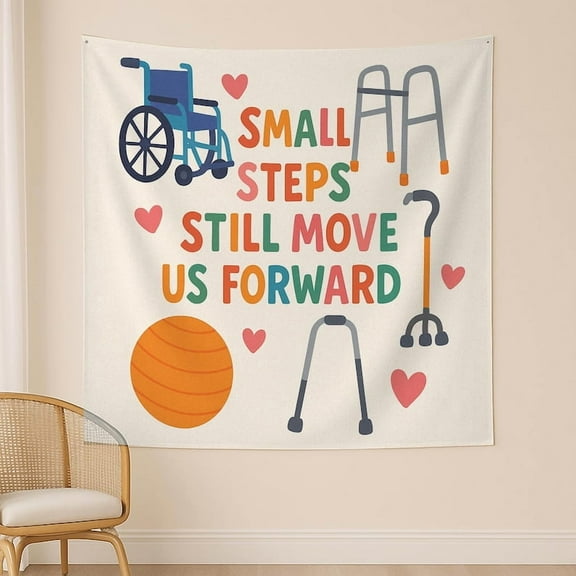ViciArt Small Steps Motivational Tapestry – 30"x40" Polyester Physical Therapy Wall Art, Rehab Clinic Poster, Therapist Gift
