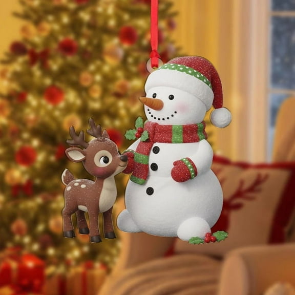 ViciArt Snowman & Reindeer Christmas Ornament, Double-Sided Holiday Decor with Scarf & Hat