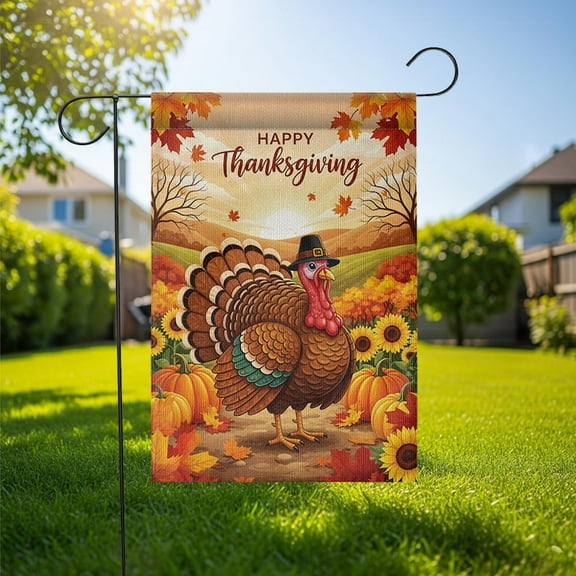ViciArt Thanksgiving Turkey Garden Flag, 12" x 18", Double-Sided Polyester Fabric, Fall & Harvest Decor