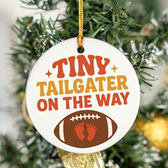 ViciArt Tiny Tailgater Pregnancy Announcement Ornament, Ceramic, 3" Football Gender Reveal Decor