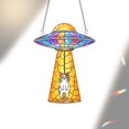 thumbnail image 1 of ViciArt UFO Stained Glass Suncatcher, Calico Cat Abduction Ornament, Funny Hanging Window Decor, Rainbow Light Catcher for Cat Lovers, 1 of 4