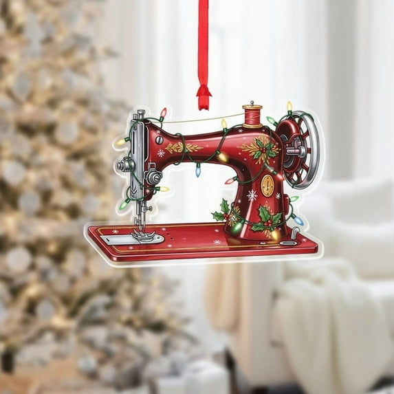 ViciArt Vintage Sewing Machine Ornament – Christmas Tree Decoration, Acrylic or Fiber Wood, Crafter Gift