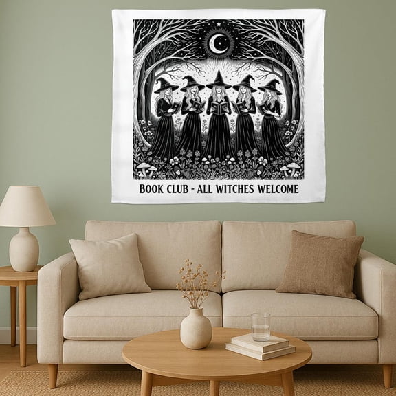 ViciArt Witch Book Club Tapestry, 51"x60" Polyester Wall Hanging, Gothic Forest Reading Decor