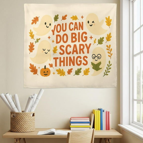 ViciArt You Can Do Big Scary Things Wall Tapestry – 40"x60" Polyester Cute Ghost Halloween Fall Motivational Decor