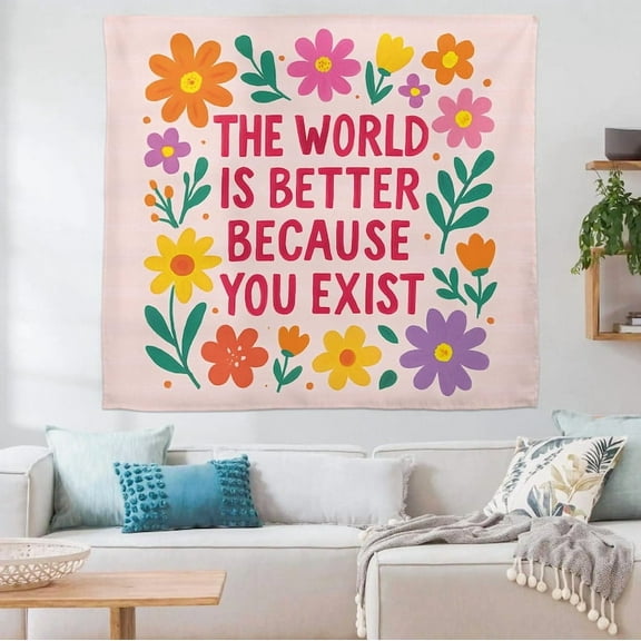 ViciArt You Exist Quote Wall Tapestry – 30"x40" Polyester Positive Affirmation Floral Motivational Decor