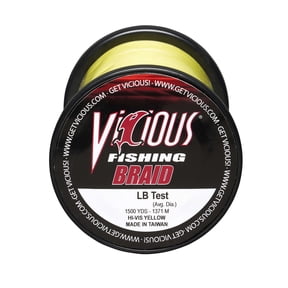 Vicious Fishing 65lb Hi-Vis Yellow Braid, 1500 Yards, .0161 in
