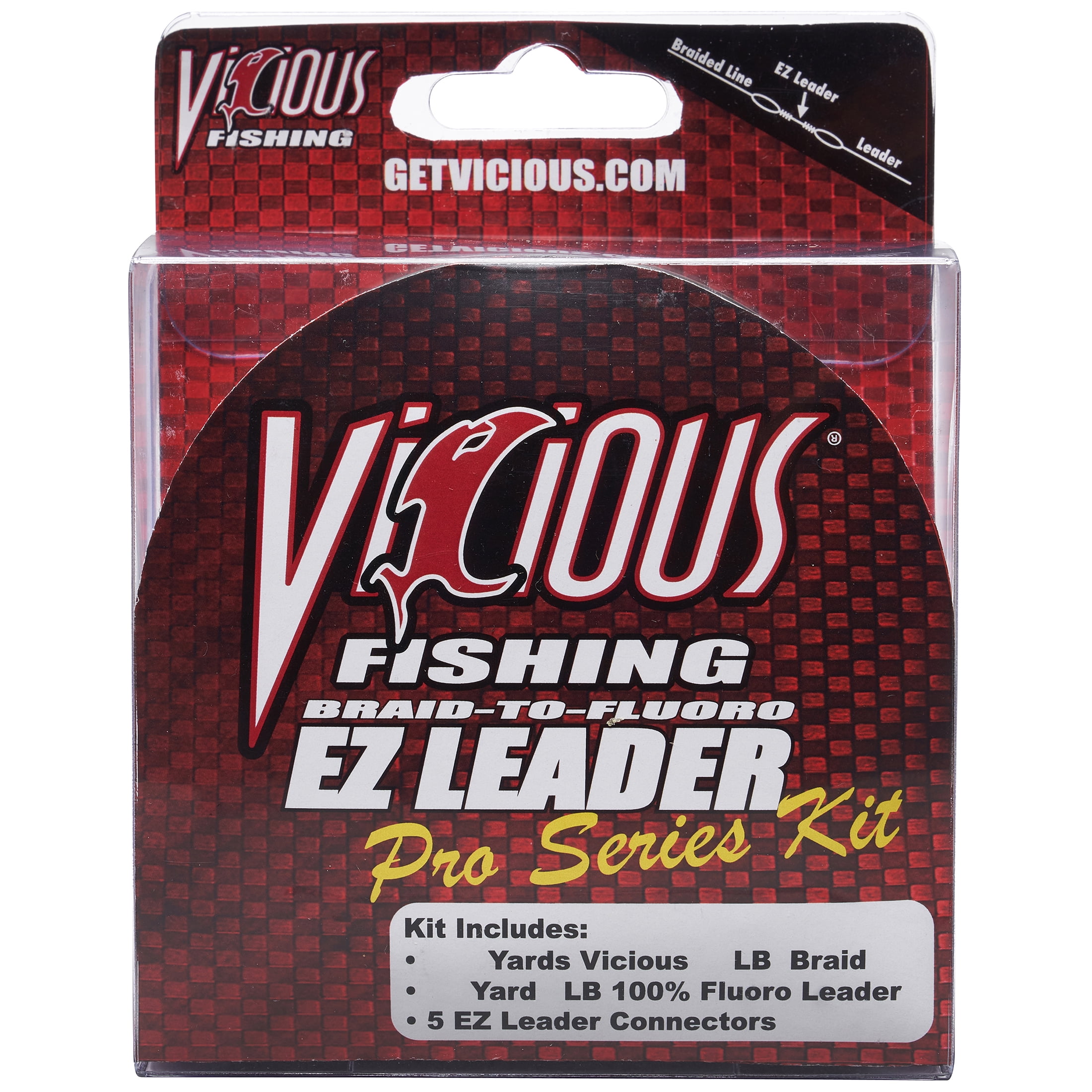 Vicious Fishing EZ Leader Pro Series Fishing Leader Kit, 150 Yards 10lb  Braid, 30 Yards 8lb Fluoro, 5 EZ Leader Connectors 