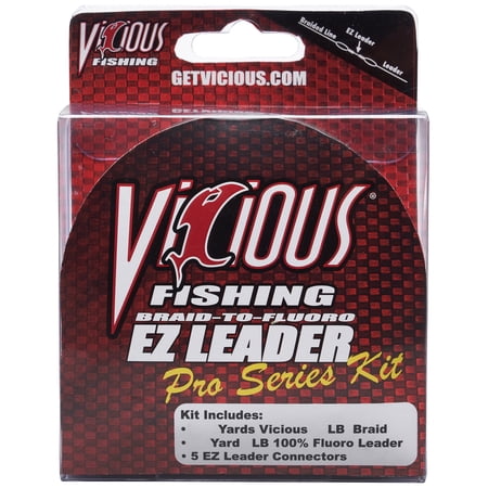 Vicious Fishing EZ Leader Pro Series Fishing Leader Kit, 150 Yards 15lb Braid, 30 Yards 10lb Fluoro, 5 EZ Leader Connectors
