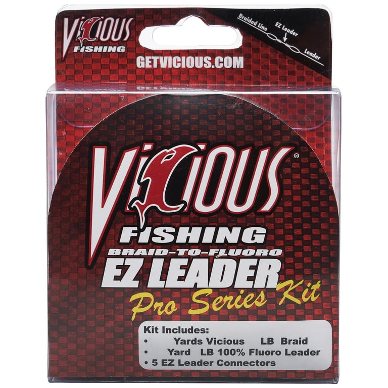 Vicious Fishing EZ Leader Pro Series Fishing Leader Kit, 150 Yards 15lb  Braid, 30 Yards 10lb Fluoro, 5 EZ Leader Connectors 