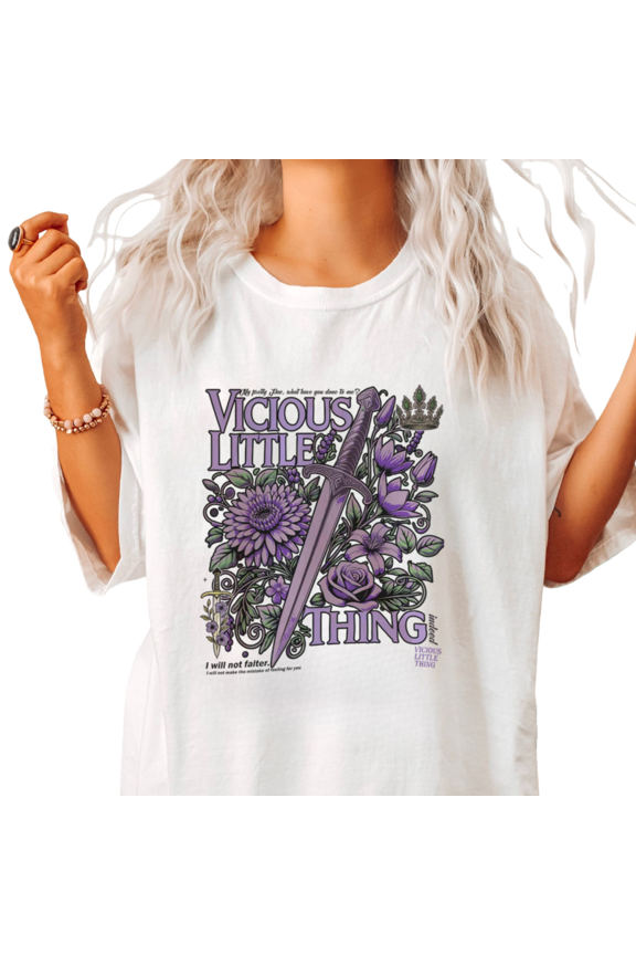 Vicious Little Thing Purple Dagger Floral Print Tshirt White S-5XL Dark Fantasy Bookish Graphic Tees Shirts Tops