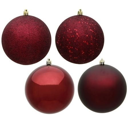 Vickerman 1" Burgundy 4-Finish Plastic Ball Ornament Assortment, 2 Boxes of 18
