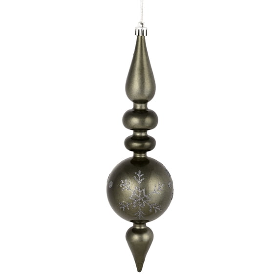 Vickerman 10 by 2.4" Pewter Candy Glitter Snowflake Finial 4/Bag. Add some sparkle and shine to your holiday decorating projects with this 10 inch finial ornament. Made with shatterproof plastic. Orna