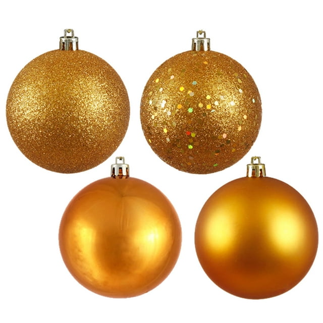 Vickerman 10" Antique Gold 4-Finish Ball Ornament Assortment, 4 per Bag