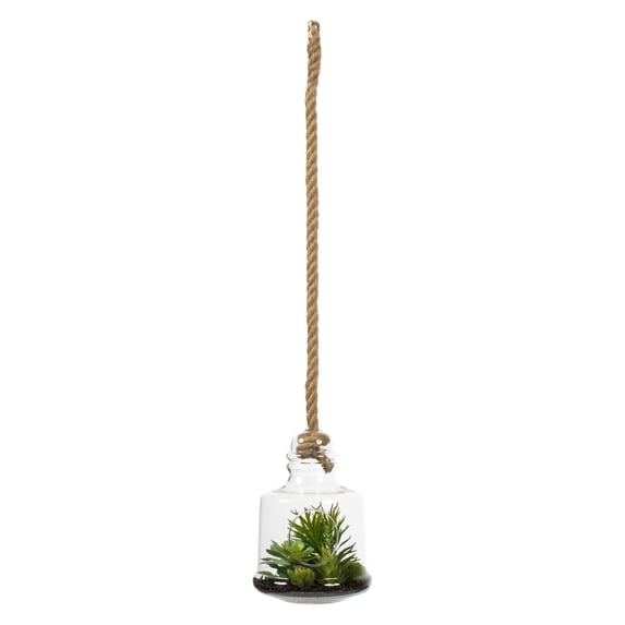 Vickerman 10" Artificial Green Assorted Succulents in Glass Jar.
