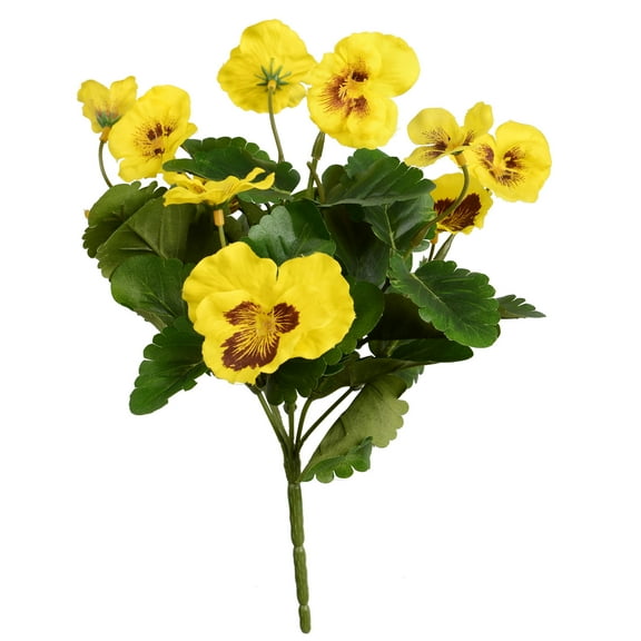 Vickerman 10" Artificial Yellow Pansy Bush, 4 per pack