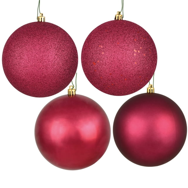 Vickerman 10" Berry Red 4-Finish Ball Ornament Assortment, 4 per Bag