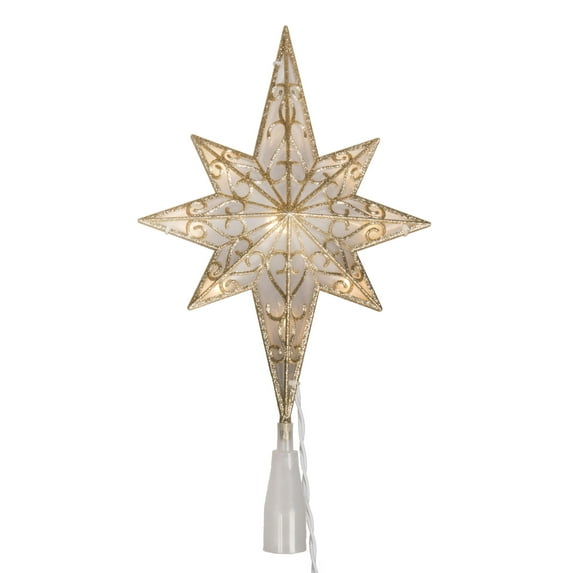 Vickerman 10 Light x 14.5" LED Gold 8 Point Bethlehem Star Tree Top, Warm White LED Mini Lights.