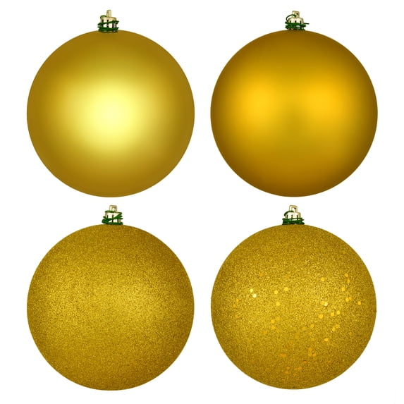 Vickerman 10" Medallion Gold 4-Finish Ball Ornament Assortment, 4 per Bag