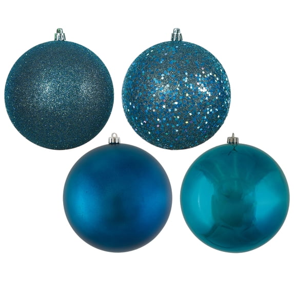Vickerman 10" Sea Blue 4-Finish Ball Ornament Assortment, 4 per Bag