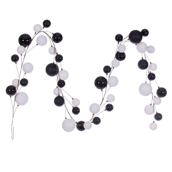 Vickerman 10' White And Black Assorted Finish Branch Ball Ornament Garland.