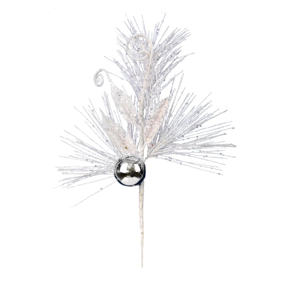 Vickerman 10" White Ornament Glitter Leaf Artificial Christmas Pick, 12 per Bag