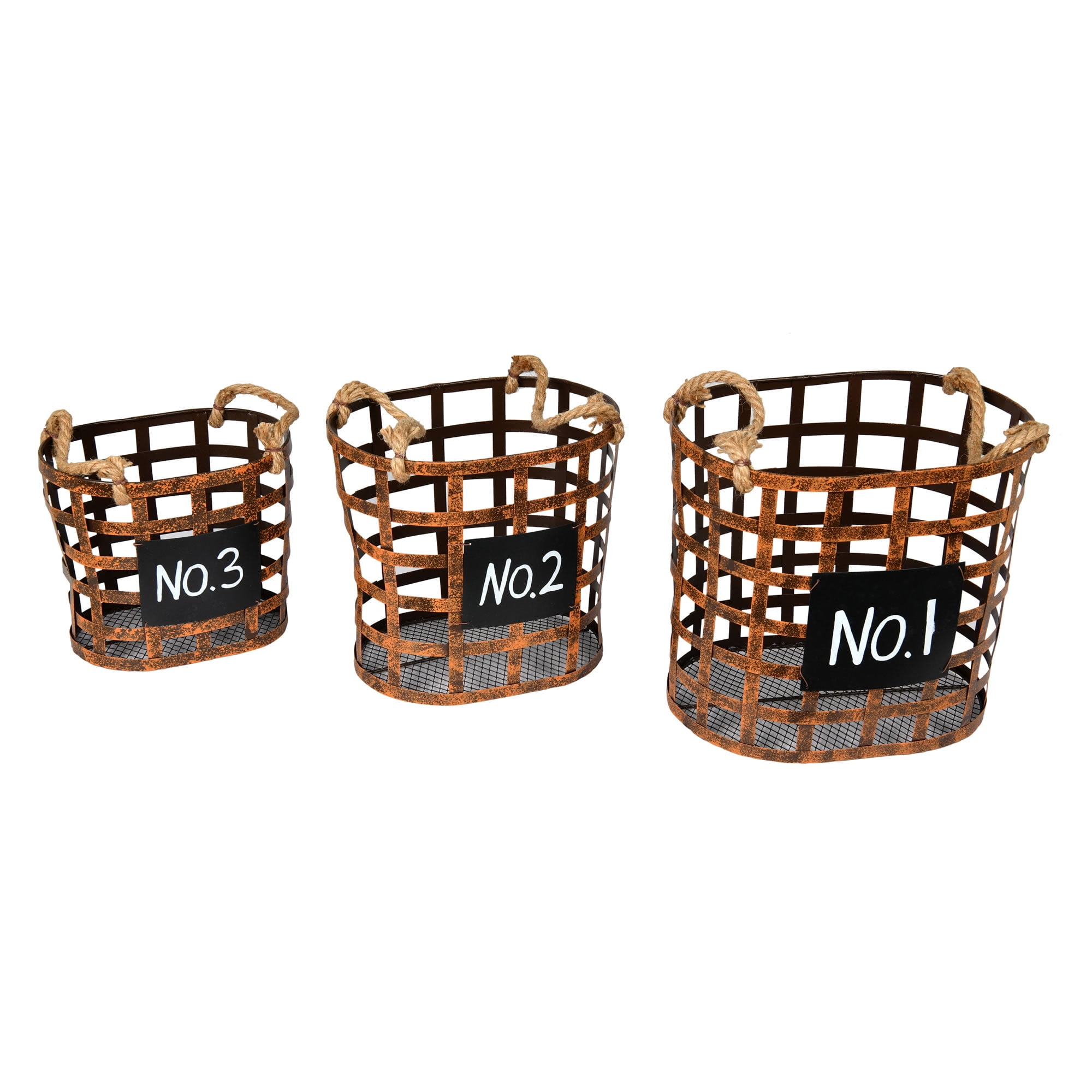 Rustic Brown Wire Oval Storage Baskets with Chalkboard Panels, Set of 3