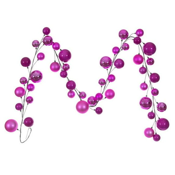 Vickerman N250359 10 ft. Ball Branch Garland, Hot Pink - 2.4-4 in.