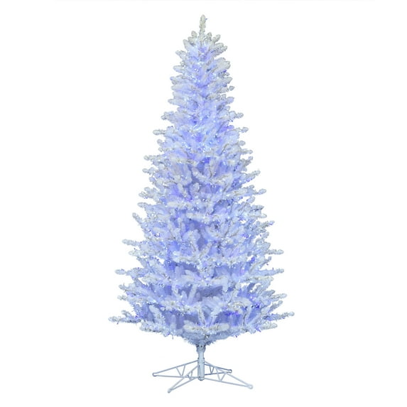 Vickerman 10' x 60" Shiny White Spruce Artificial Christmas Tree, Pure White and Blue Low Voltage Wide Angle LED Twinkle Lights