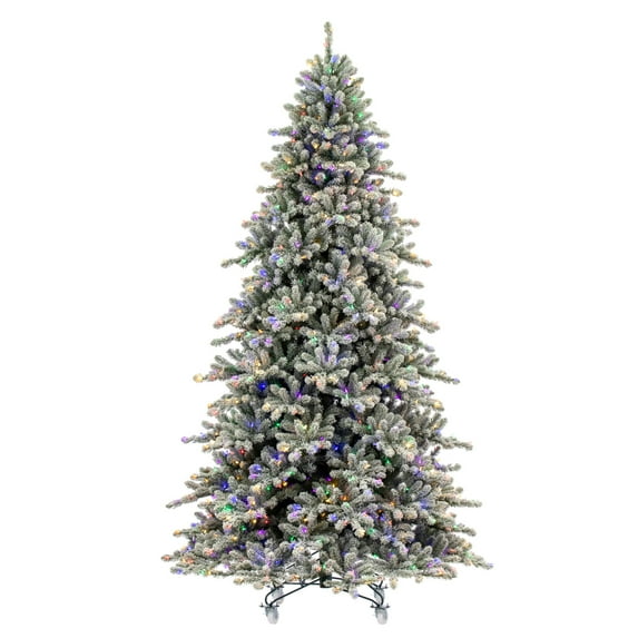 Vickerman 10' x 67" Flocked Bavarian Pine Artificial Pre-Lit Christmas Tree, Multi-Colored Lights.