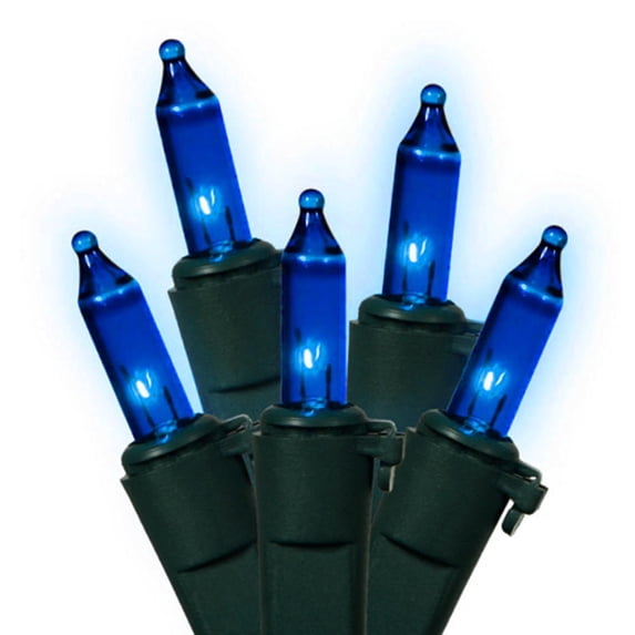 Vickerman 100 Blue Mini Light on Green Wire, 33' Christmas Light Strand