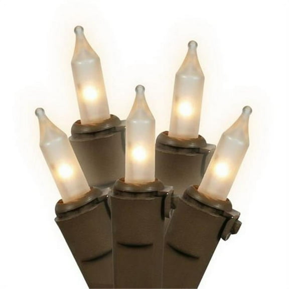 Vickerman 100 Clear-Frosted White Mini-Lights on Brown Wire, 33' Christmas Light Strand