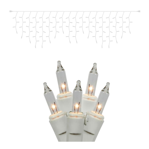Vickerman 100 Clear Mini Light Icicle Light on White Wire, 9' Christmas Light Strand
