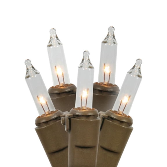 Vickerman 100 Clear Mini-Lights on Brown Wire, 33' Christmas Light Strand