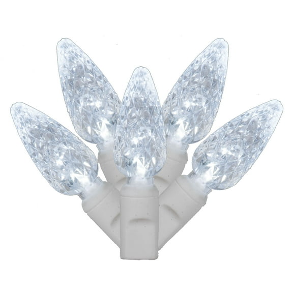 Vickerman 100 Cool White C6 LED Single Mold Light on White Wire, 34' Christmas Light Strand
