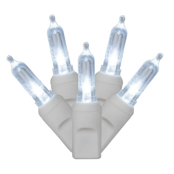 Vickerman 100 Cool White Italian LED Single Mold Light on White Wire, 34' Christmas Light Strand